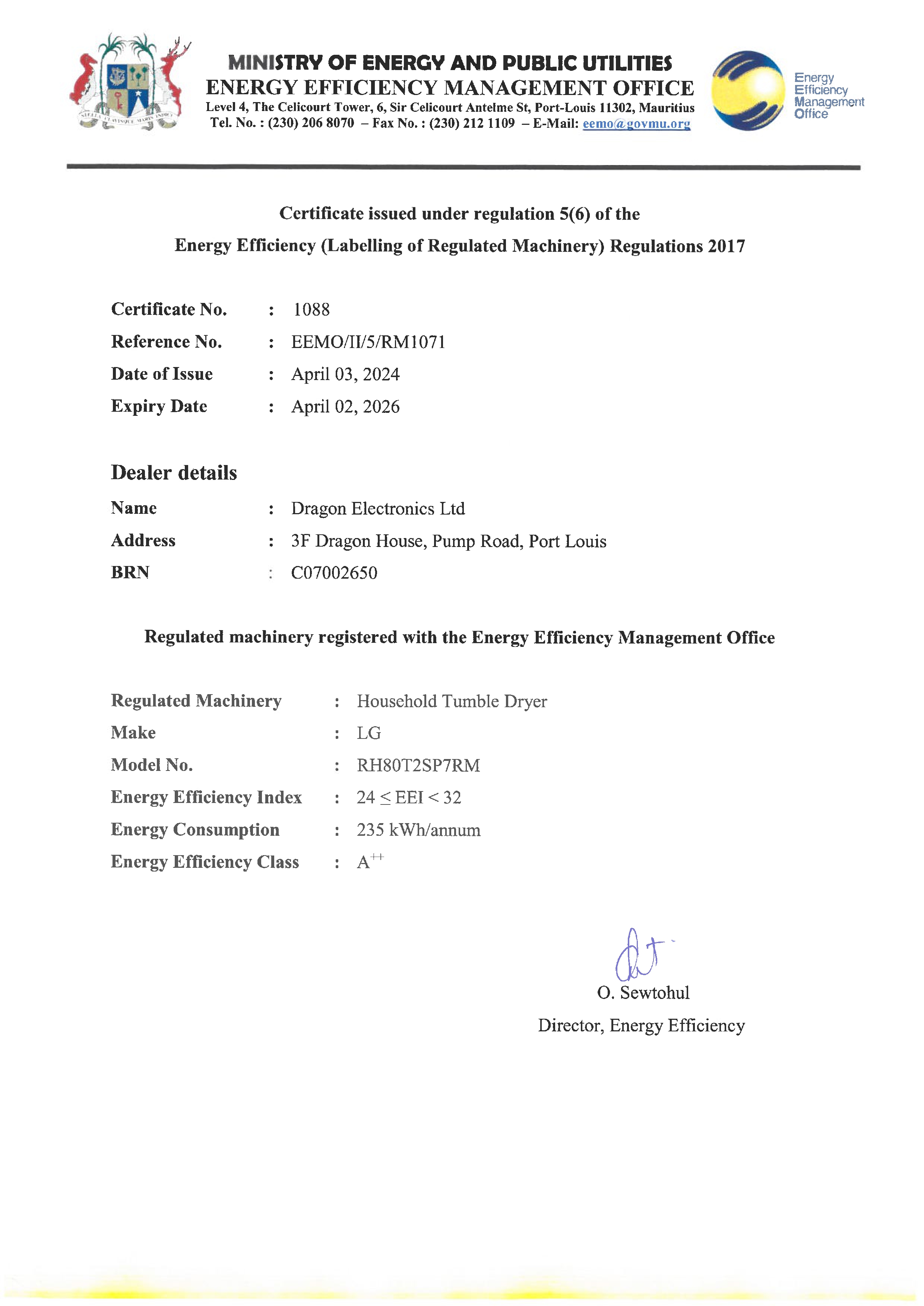 EEMO Certificate